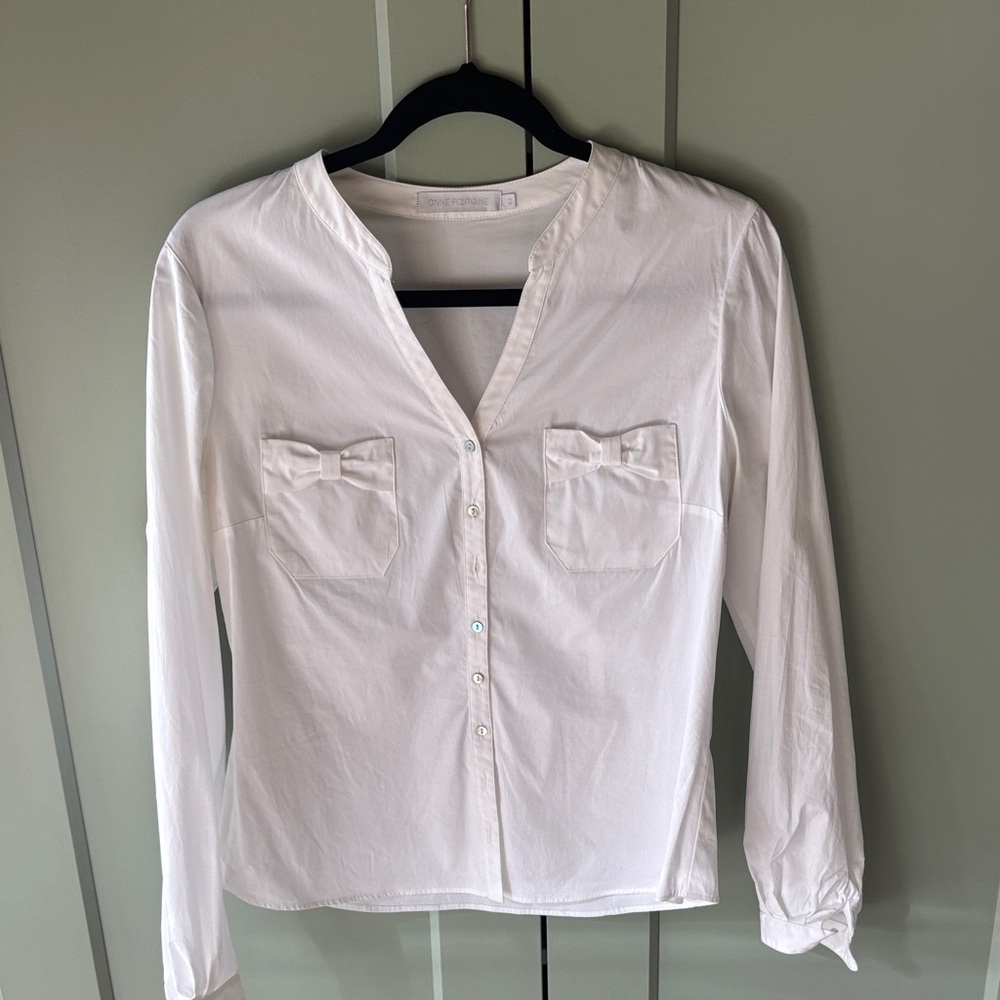 Anne Fontaine White Button Down Shirt with Bow Accents